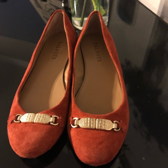 Talbots Shoes - Talbots Suede Burnt Orange & Gold Flats